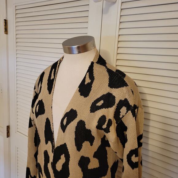 Leopard Print Open Front Longline Cardigan Goodnight Macaroon Medium - Picture 2 of 7